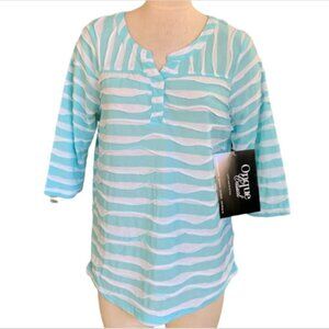 Onque Casual Top "Aqua Surf" & White Sz XL Style 4631104-1 #354M